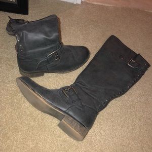 Madden Girl Knee Cactuss Boot-Black/Gray (Size 8)